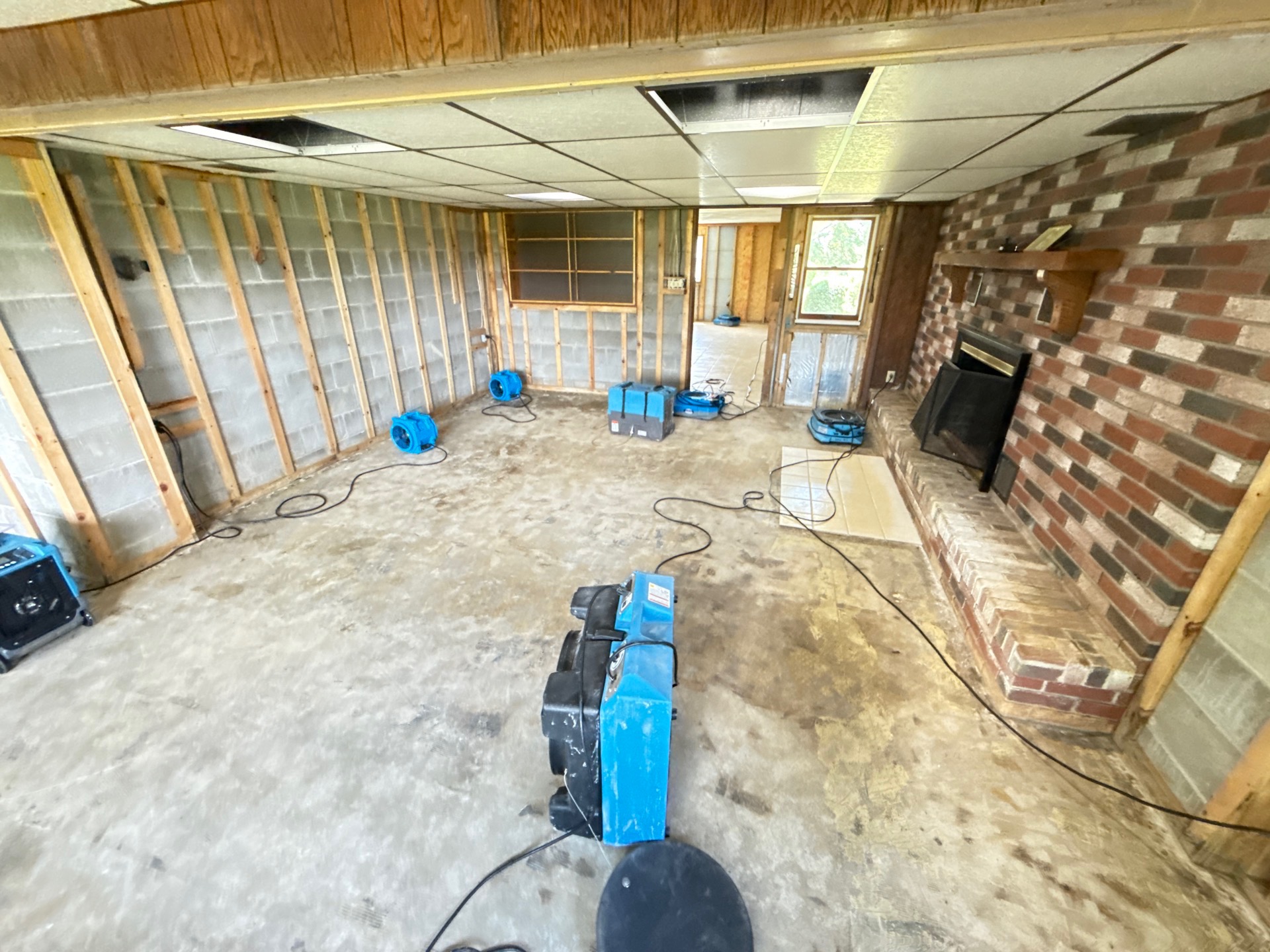 Drying equipment staged in a commercial lower level in Louisville