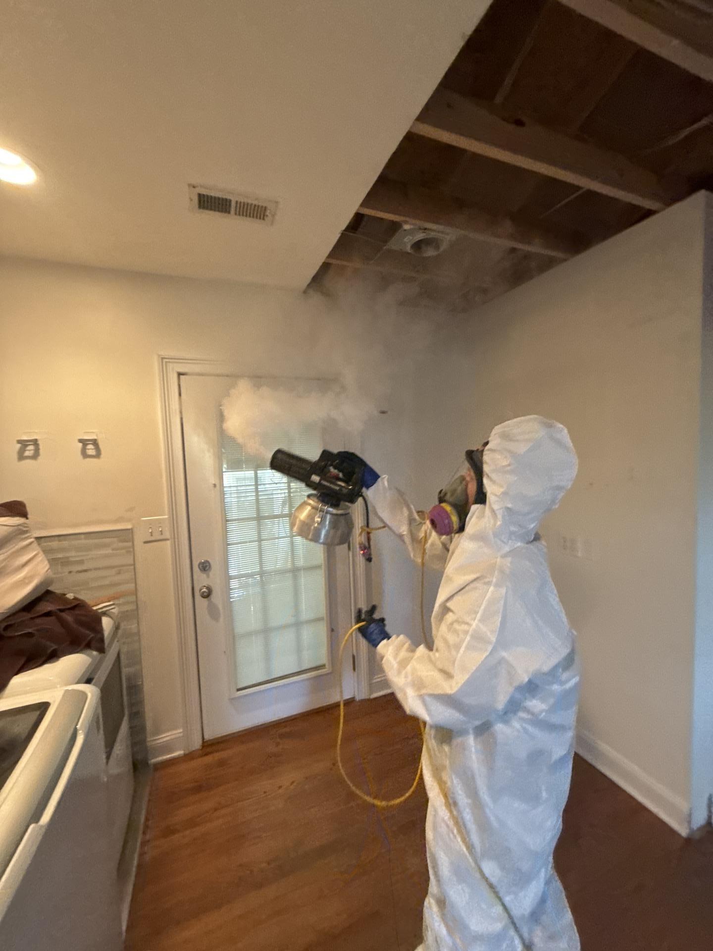 IRS technician fogging a contaminated area with antimicrobial in Louisville
